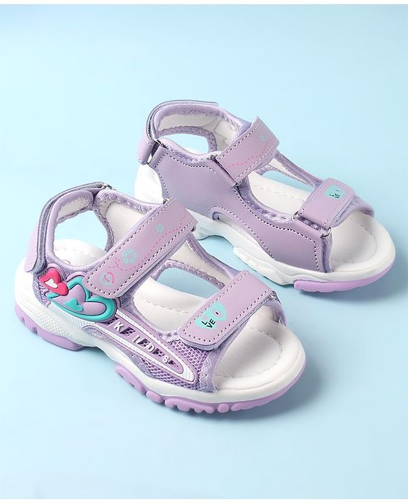 Cute Walk by Babyhug Sandal with Velcro Closure Heart Applique - Purple & White
