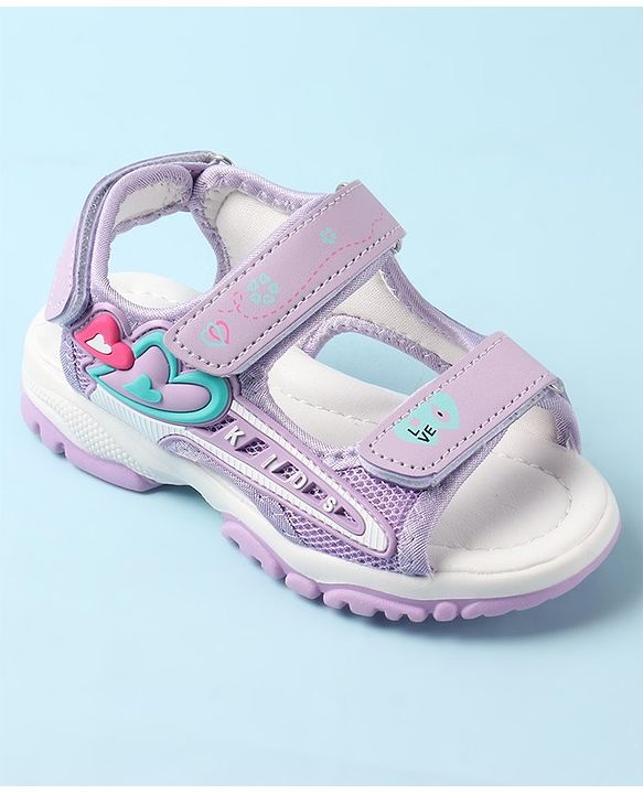 Cute Walk by Babyhug Sandal with Velcro Closure Heart Applique - Purple & White