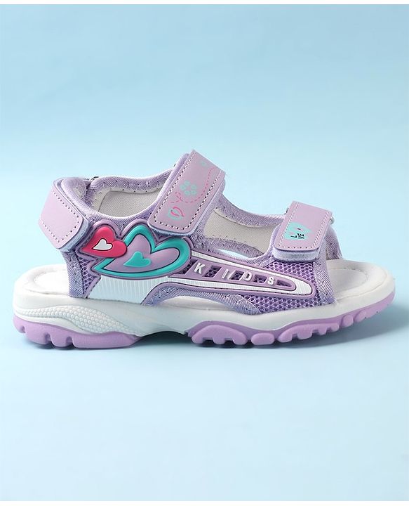 Cute Walk by Babyhug Sandal with Velcro Closure Heart Applique - Purple & White