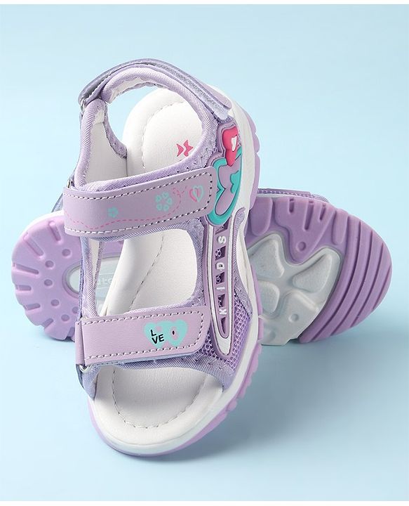 Cute Walk by Babyhug Sandal with Velcro Closure Heart Applique - Purple & White