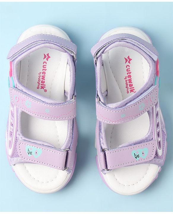 Cute Walk by Babyhug Sandal with Velcro Closure Heart Applique - Purple & White