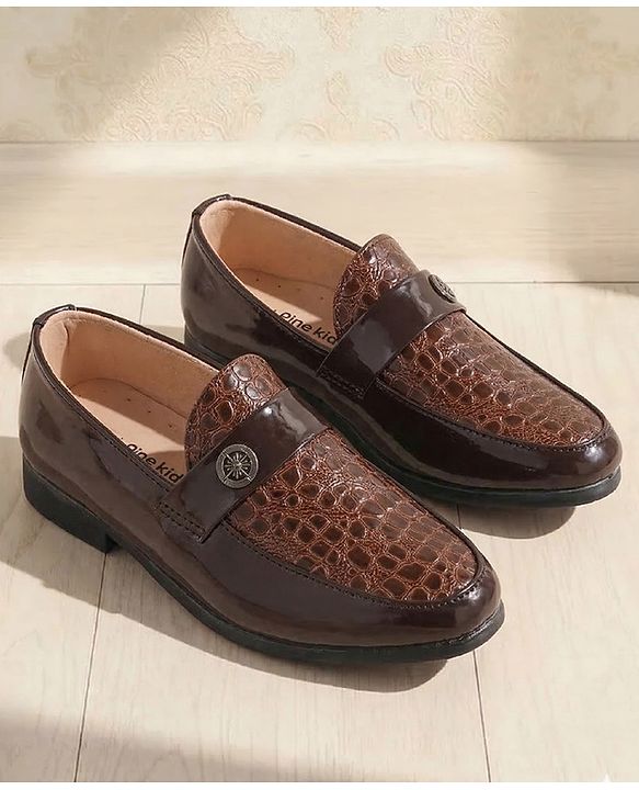 Pine Kids Slip On Party Wear Shoes - Dark Brown