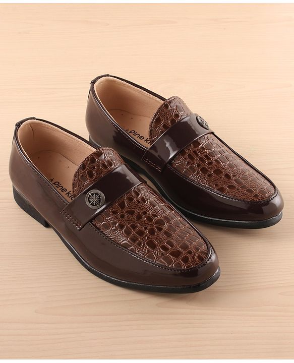 Pine Kids Slip On Party Wear Shoes - Dark Brown