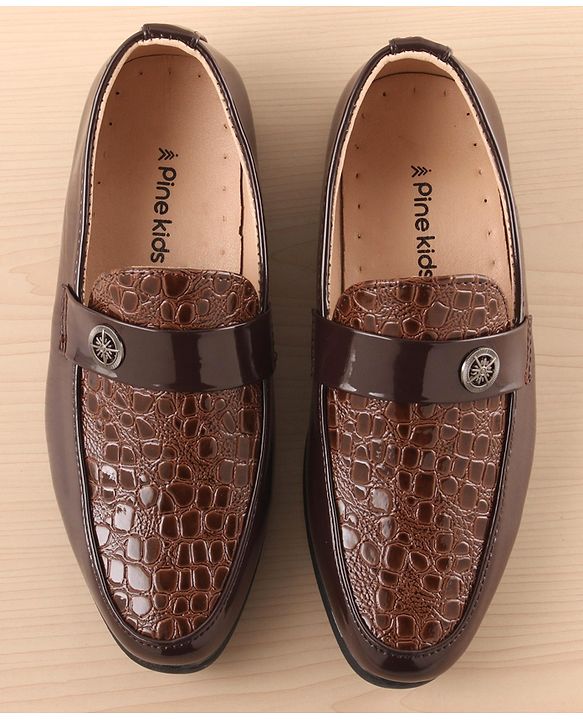 Pine Kids Slip On Party Wear Shoes - Dark Brown