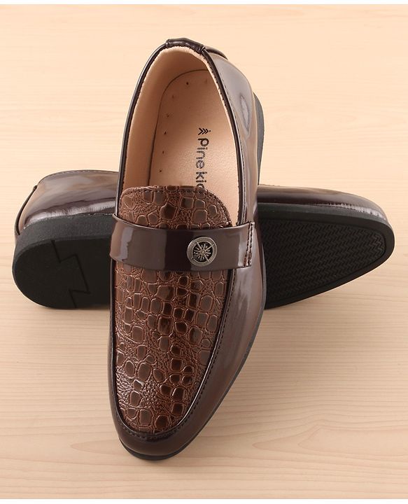 Pine Kids Slip On Party Wear Shoes - Dark Brown