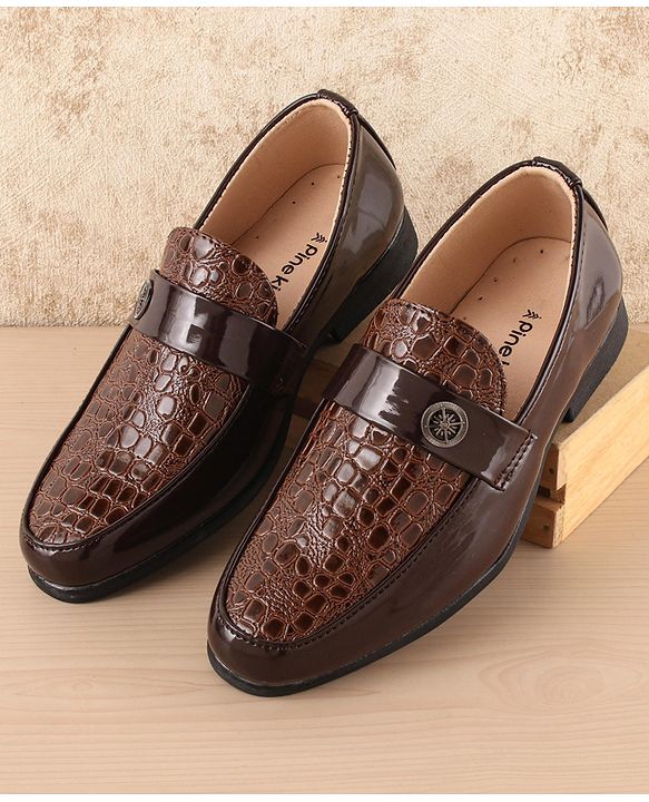Pine Kids Slip On Party Wear Shoes - Dark Brown