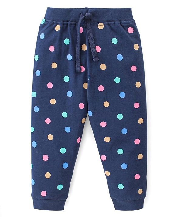 Babyhug Cotton Looper Full Length Lounge Pants Polka Dot & Cute Print Pack of 2 - Navy & Pink