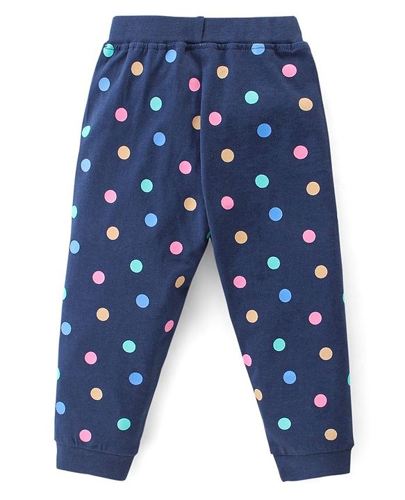 Babyhug Cotton Looper Full Length Lounge Pants Polka Dot & Cute Print Pack of 2 - Navy & Pink