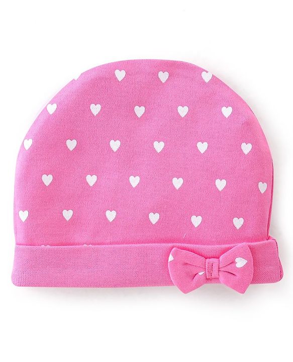 Babyhug 100% Cotton Cap Mittens And Booties Heart Printed - Pink