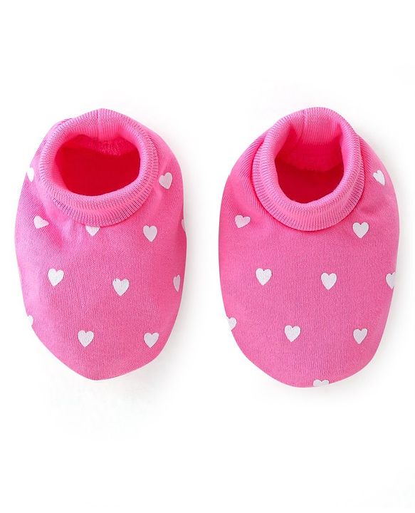 Babyhug 100% Cotton Cap Mittens And Booties Heart Printed - Pink