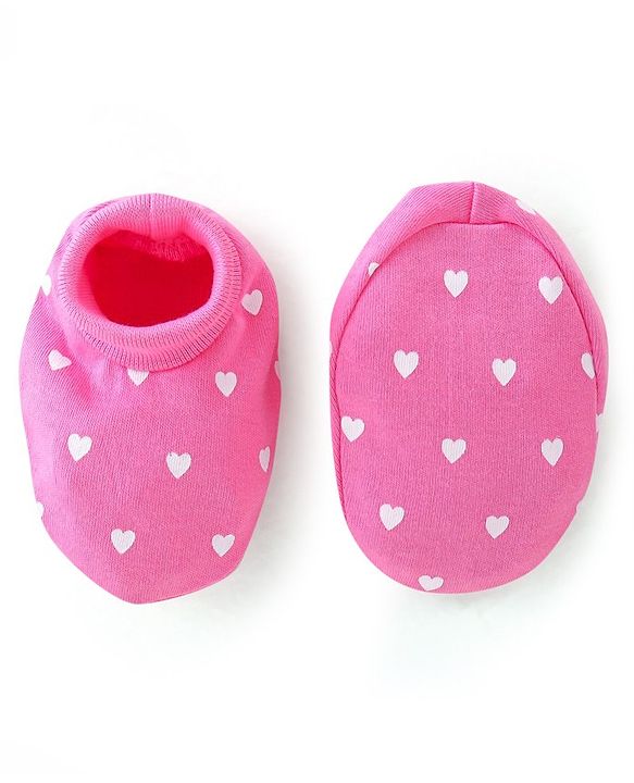 Babyhug 100% Cotton Cap Mittens And Booties Heart Printed - Pink