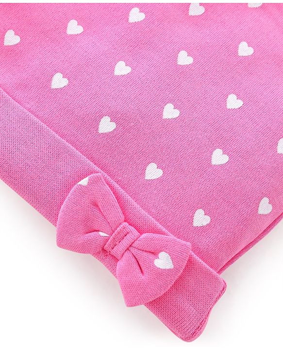Babyhug 100% Cotton Cap Mittens And Booties Heart Printed - Pink