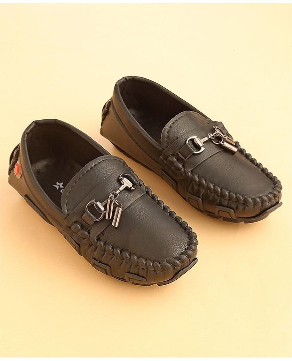 Cute Walk by Babyhug Slip On Solid Formal & Partywear Shoes with Chain Applique - Black