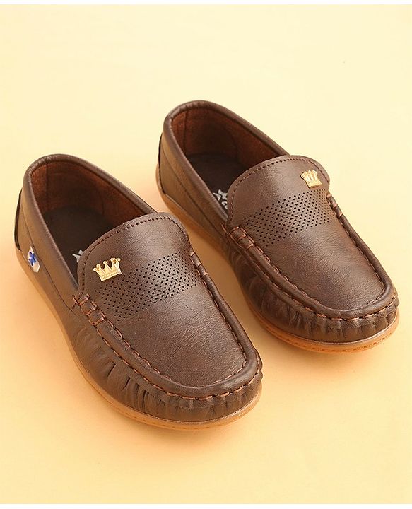 Cute Walk by Babyhug Slip On Solid Formal & Partywear Shoes with Crown Applique -Coffee Brown