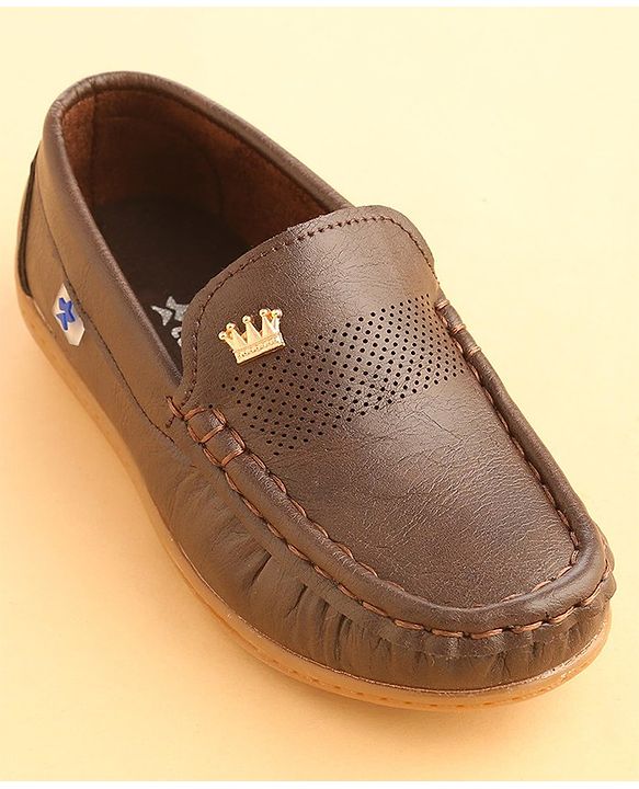 Cute Walk by Babyhug Slip On Solid Formal & Partywear Shoes with Crown Applique -Coffee Brown
