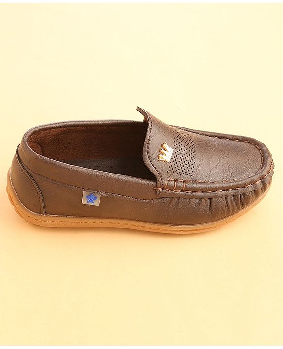 Cute Walk by Babyhug Slip On Solid Formal & Partywear Shoes with Crown Applique -Coffee Brown