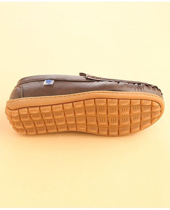 Cute Walk by Babyhug Slip On Solid Formal & Partywear Shoes with Crown Applique -Coffee Brown