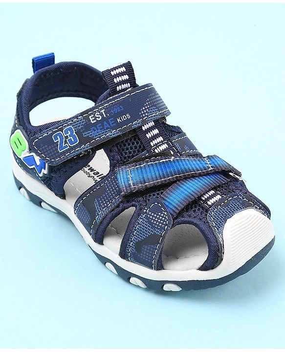 Cute Walk by Babyhug Sandals with Velcro Closure Number & Arrow Applique- Blue