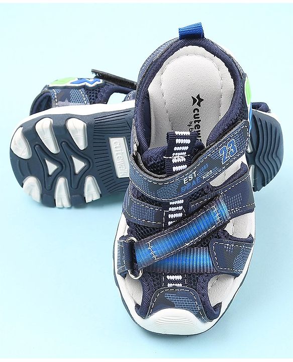 Cute Walk by Babyhug Sandals with Velcro Closure Number & Arrow Applique- Blue