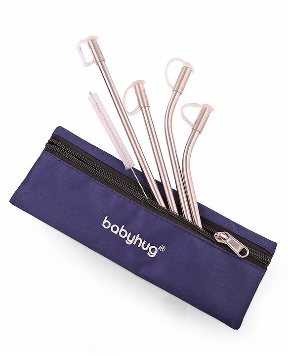 Babyhug Stainless Steel Straw Combo With Cover- Multicolor