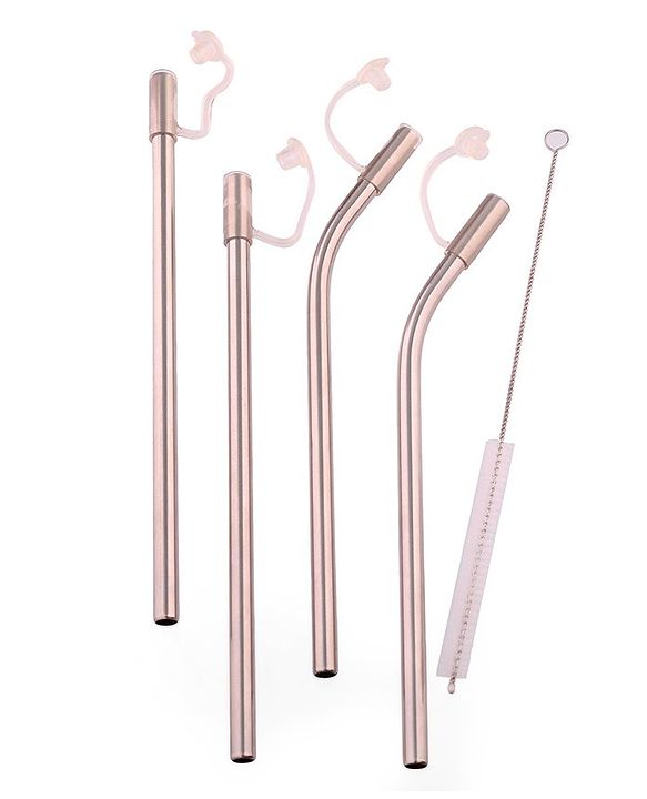 Babyhug Stainless Steel Straw Combo With Cover- Multicolor