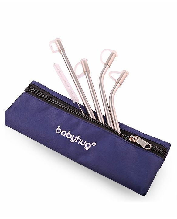 Babyhug Stainless Steel Straw Combo With Cover- Multicolor