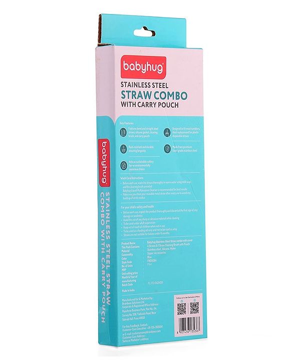 Babyhug Stainless Steel Straw Combo With Cover- Multicolor