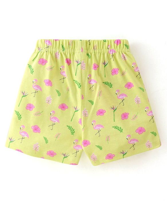 Babyhug Cotton Single Jersey Shorts With Flamingo & Heart Print Pack Of 3 - Pink Green & Blue