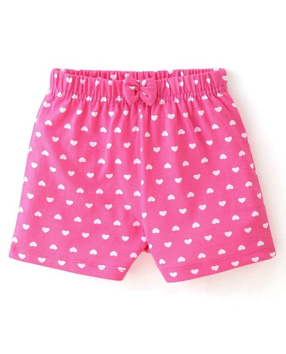 Babyhug Cotton Single Jersey Shorts With Flamingo & Heart Print Pack Of 3 - Pink Green & Blue
