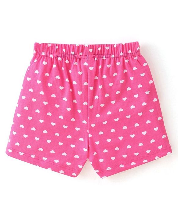 Babyhug Cotton Single Jersey Shorts With Flamingo & Heart Print Pack Of 3 - Pink Green & Blue