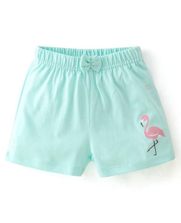 Babyhug Cotton Single Jersey Shorts With Flamingo & Heart Print Pack Of 3 - Pink Green & Blue