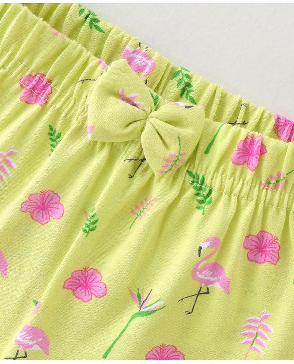 Babyhug Cotton Single Jersey Shorts With Flamingo & Heart Print Pack Of 3 - Pink Green & Blue