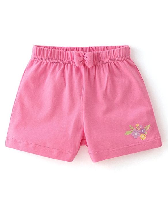 Babyhug Cotton Knit Single Jersey Shorts With Floral & Polka Dot Print Pack of 3 - Yellow Purple & Pink
