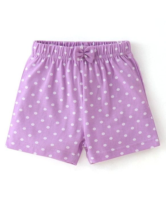 Babyhug Cotton Knit Single Jersey Shorts With Floral & Polka Dot Print Pack of 3 - Yellow Purple & Pink