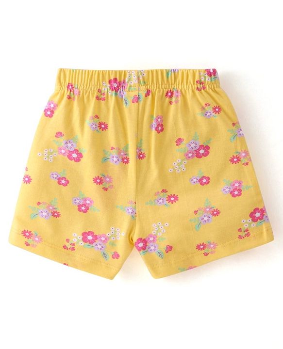Babyhug Cotton Knit Single Jersey Shorts With Floral & Polka Dot Print Pack of 3 - Yellow Purple & Pink