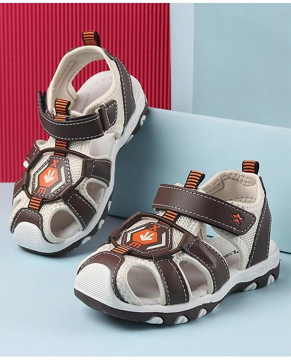 Cute Walk by Babyhug Sandals with Velcro Closure & Arrow Applique- Coffee Brown