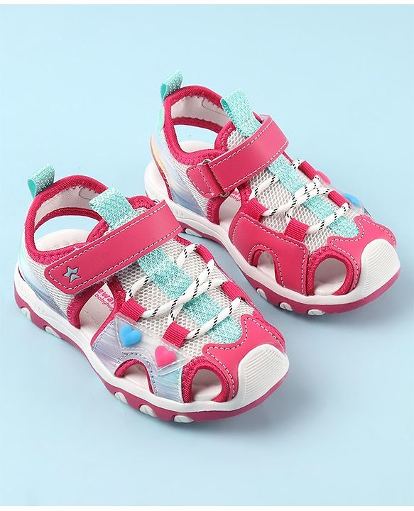 Cute Walk by Babyhug Sandals with Velcro and Heart Applique - Fuchsia