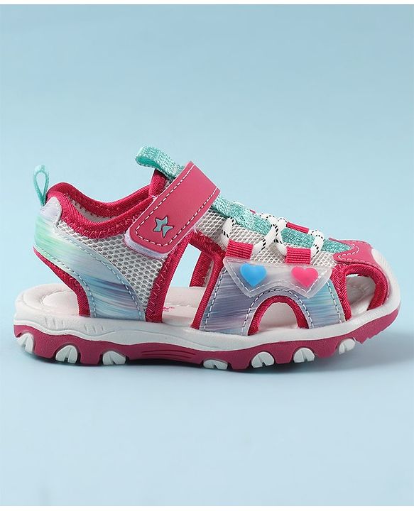 Cute Walk by Babyhug Sandals with Velcro and Heart Applique - Fuchsia