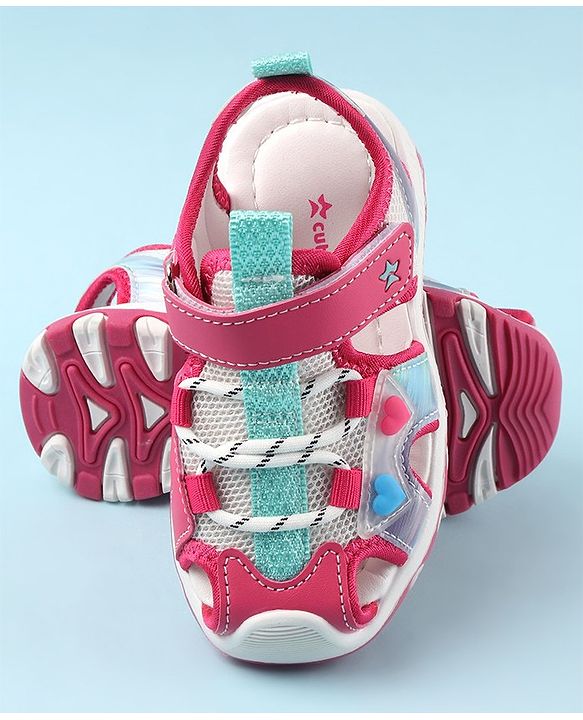 Cute Walk by Babyhug Sandals with Velcro and Heart Applique - Fuchsia