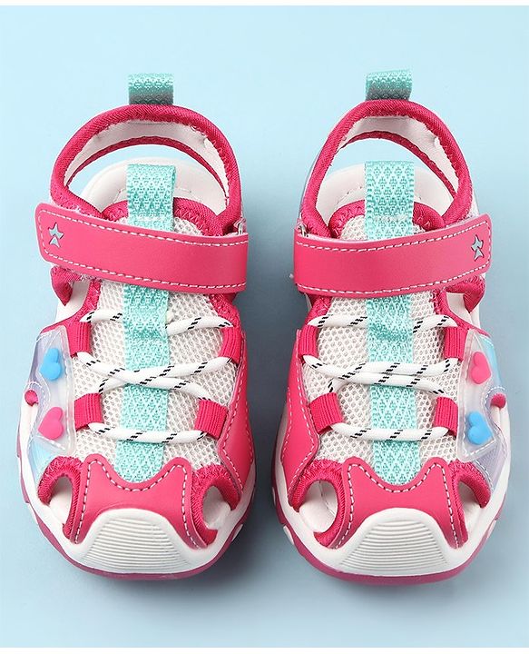 Cute Walk by Babyhug Sandals with Velcro and Heart Applique - Fuchsia