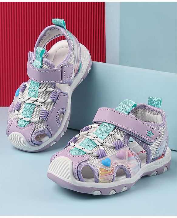 Cute Walk by Babyhug Sandals with Velcro and Heart Applique - Fuchsia