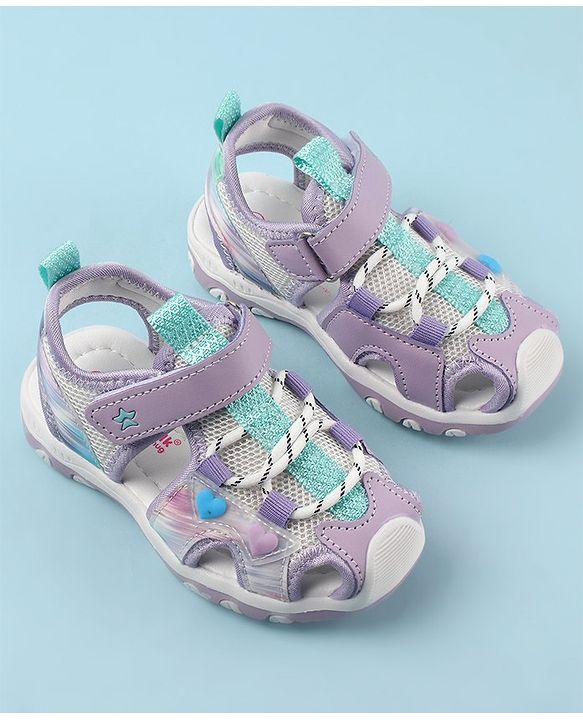 Cute Walk by Babyhug Sandals with Velcro and Heart Applique - Fuchsia