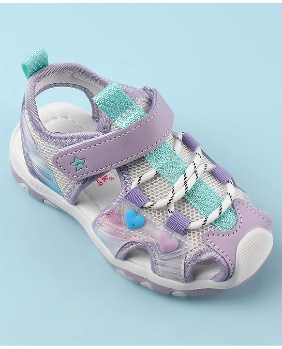 Cute Walk by Babyhug Sandals with Velcro and Heart Applique - Fuchsia