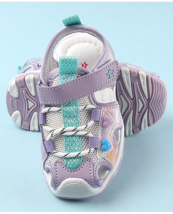 Cute Walk by Babyhug Sandals with Velcro and Heart Applique - Fuchsia