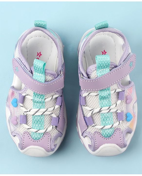 Cute Walk by Babyhug Sandals with Velcro and Heart Applique - Fuchsia