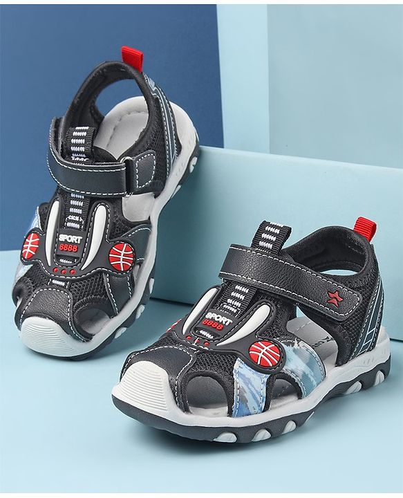 Cute Walk by Babyhug Sandals with Velcro Basketball Theme - Black