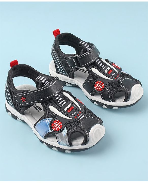 Cute Walk by Babyhug Sandals with Velcro Basketball Theme - Black