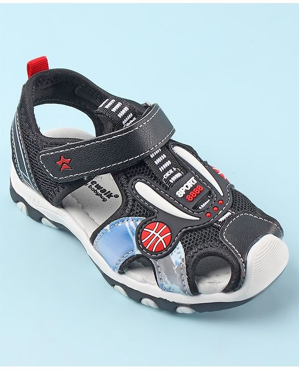 Cute Walk by Babyhug Sandals with Velcro Basketball Theme - Black