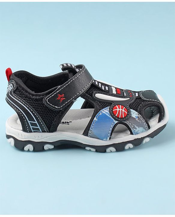 Cute Walk by Babyhug Sandals with Velcro Basketball Theme - Black