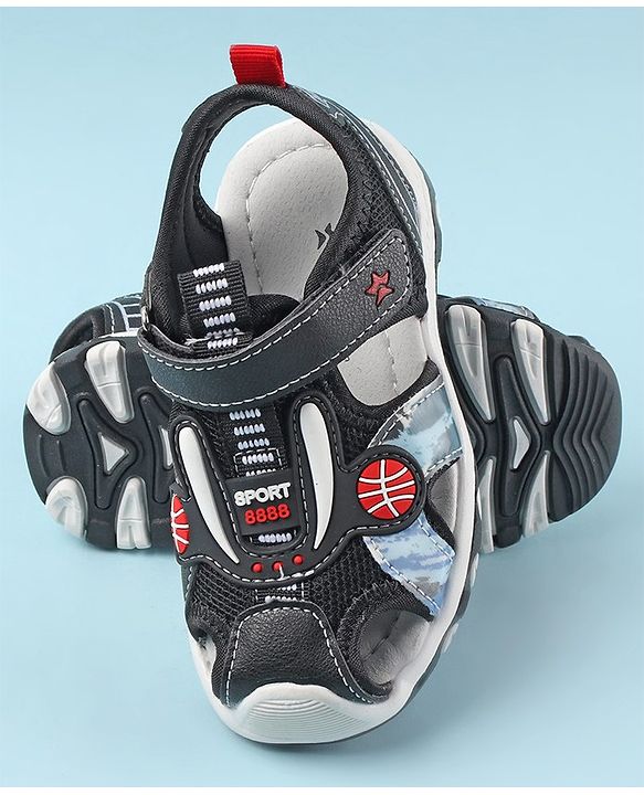 Cute Walk by Babyhug Sandals with Velcro Basketball Theme - Black